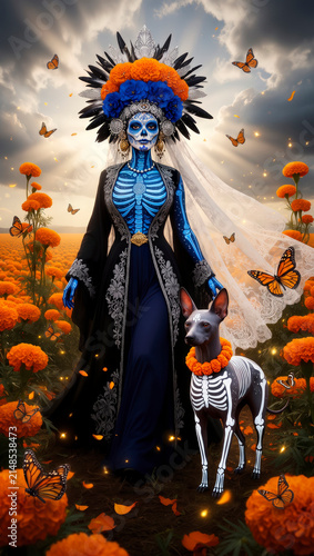 catrina azul, blue catrina, catrina celestial, celestial catrina, reina espiritual, spirit queen, Día de Muertos, día de muertos, sugar skull makeup, maquillaje de catrina, calavera mexicana, cultura 