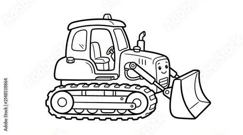 Cute Cartoon Bulldozer Coloring Page for Kids.