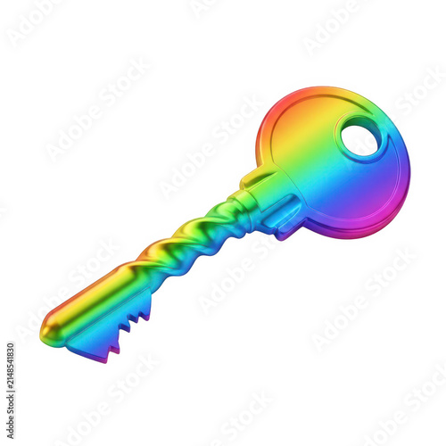 Colorful 3d rainbow key with metallic shine