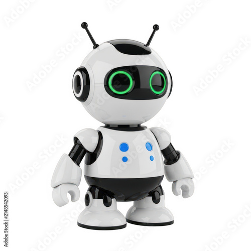 Cute cartoon robot with glowing eyes standing