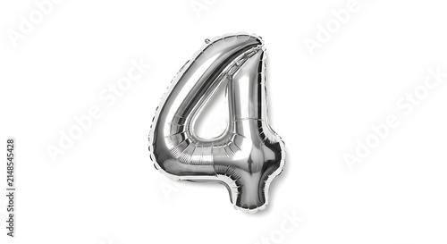 Shiny foil number four balloon decoration isolated on clear background for celebration events