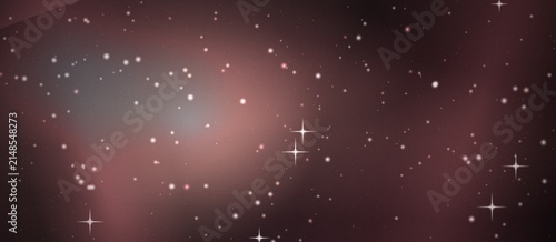 Картината върху платно Dark brown and red starry night sky background, with glowing light, particles an