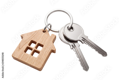 House shaped keychain with keys isolated on transparent background
