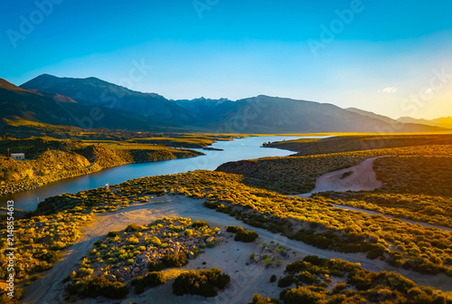 Canvastavla Panoramic aerial view of Crowley Lake sunset