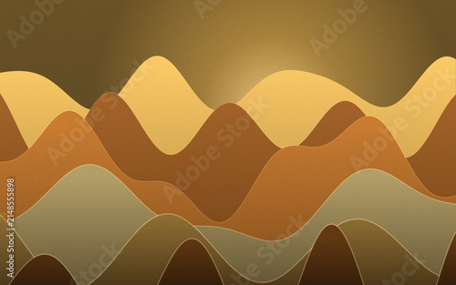 Fotografie Abstract landscape background, with layered wavy, hills in shades, of golden yel