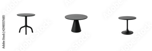 Modern Black Round Tables with Pedestal and Leg Bases Isolated on White Background, Interior Furniture PNG Image
