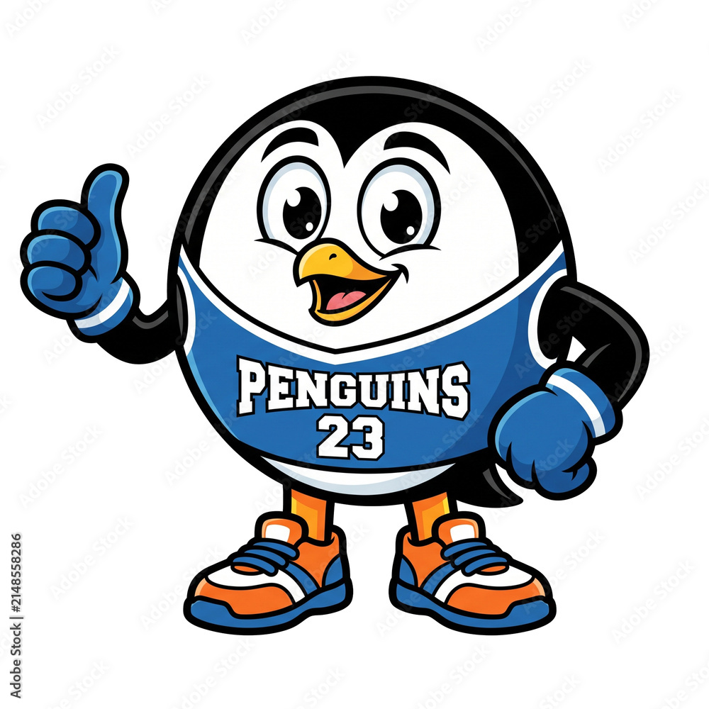Obraz premium Cute Cartoon Penguin Mascot Giving Thumbs Up, Funny Bird Character Clipart PNG Isolated on Transparent Background