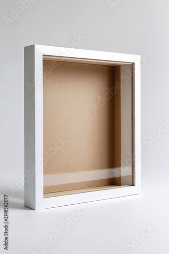 Empty white shadow box frame mockup on grey background