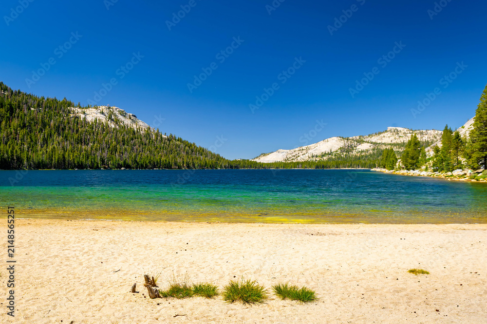 Obraz premium Panoramic view of Tenaya Lake turquoise waters