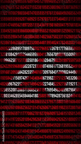 26 Abstract digital background featuring flowing lines of red numbers on a dark black screen showing data processing binary code matrix technology math binary code matrix technology math