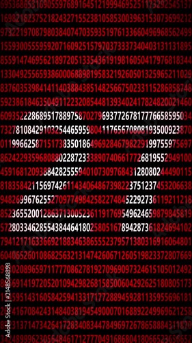 27 Vertical abstract digital data background featuring streaming red binary numerical code with hidden graphic pattern numbers matrix technology information cyber