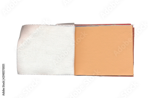 Leather swatches sample book isolated on transparent background PNG for interior design furniture upholstery catalog presentation and mockup placement
