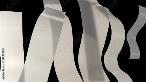 3D fast falling animation of exploring strictly calculated optical translucency and backlighting transparency of overlapping thin sample shop receipts curled paper habit showing hidden paper.