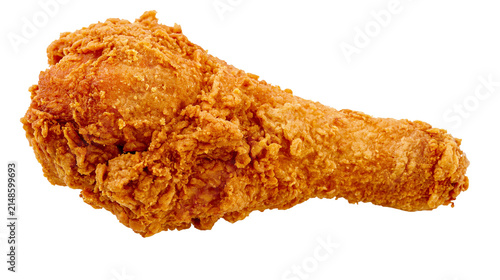 Crispy golden fried chicken drumstick with crunchy breading, isolated on transparent background