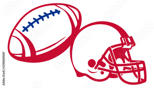 Blue and red ball and helmet football illustration with a paired football and helmet outline duo. A minimal team design perfect for apparel, cricut and sublimation merchandise.