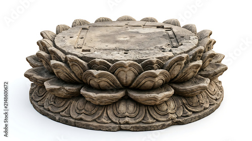 Hand-Carved Antique Stone Lotus Pedestal for Traditional Buddhist Sculpture Display