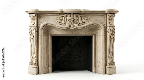 Ornate Carved Stone Fireplace Mantel with Classic Baroque Architectural Detailing