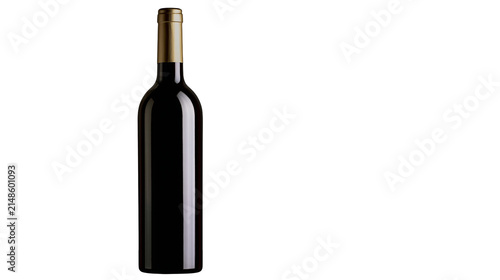 Dark red wine bottle with golden foil cap, isolated on transparent background