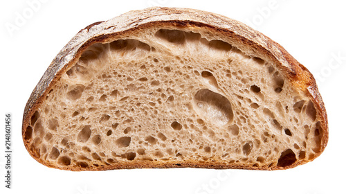 Crusty sourdough bread slice with open crumb texture, isolated on transparent background