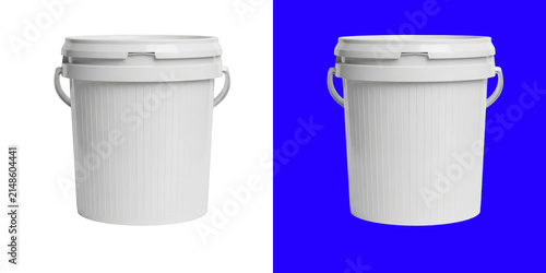 A single empty white plastic paint bucket with a sturdy handle for home projects transparent png