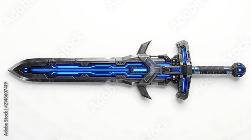 Futuristic Cybernetic Heavy Blade with Glowing Blue Energy Circuits