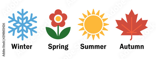 The Four Seasons Icons: A set of four distinct icons representing Winter, Spring, Summer, and Autumn, each symbolizing the unique characteristics of its respective season.