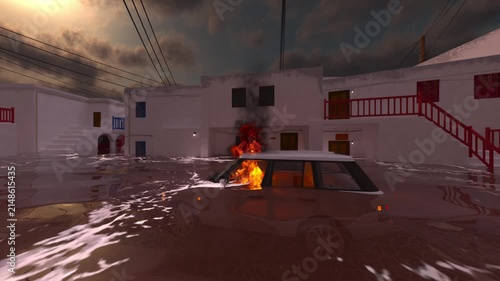 水没した都市　3DCGレンダリング