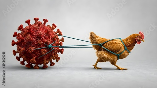 Bird pulling virus concept illustrating zoonotic disease transmission pandemic origins and infectious disease research