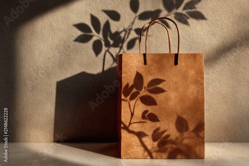 Minimalist Brown Kraft Bag Mockup with Leaf