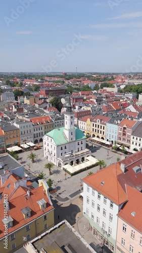 vertical version - landscape of the market square in Gliwice, Silesia, beautiful location from a drone 