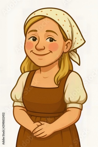 Girl in a brown dress standing with hands clasped in front of her