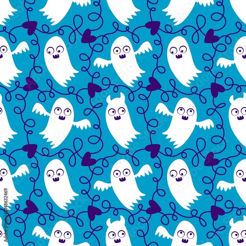 Halloween ghost seamless cute cartoon pattern for wrapping paper and fabrics and kids clothes print and packaging