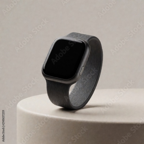 Принти на полотні A high-end unbranded minimalist smartwatch with a blank black screen matte dark
