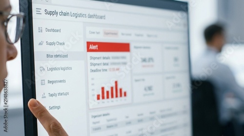 Control tower analyst reviewing a dashboard alert for a shipment nearing a contractual delivery deadline