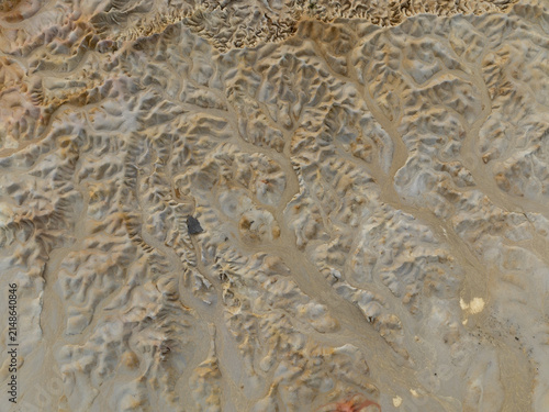 Aerial view of the intricate, dendritic drainage patterns and eroded terrain of the Bangka Belitung Islands, Indonesia.