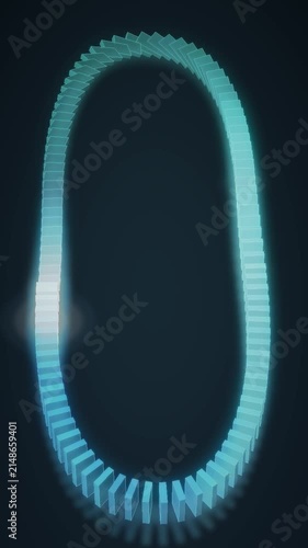 Falling Dominoes Chain Reaction Toppling Along Curved Path Seamless Loop in soft teal tones vertical 9:16