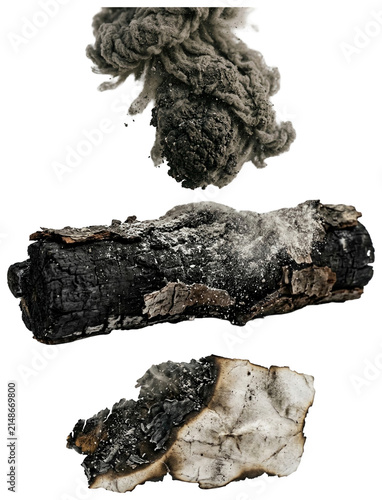 Cuadro en lienzo A collection of ash clouds, soot, and charred debris from burned wood and paper