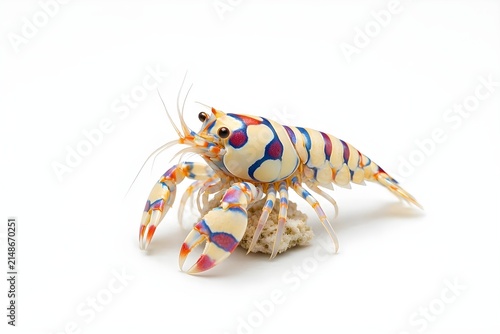 Colorful Harlequin Mantis Shrimp Colorful Crustacean Isolated on Pure White Background Close Up Macro