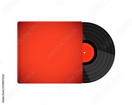 Photography Blank Red Vinyl Record Album Cover Mockup with Black LP Disc PNG