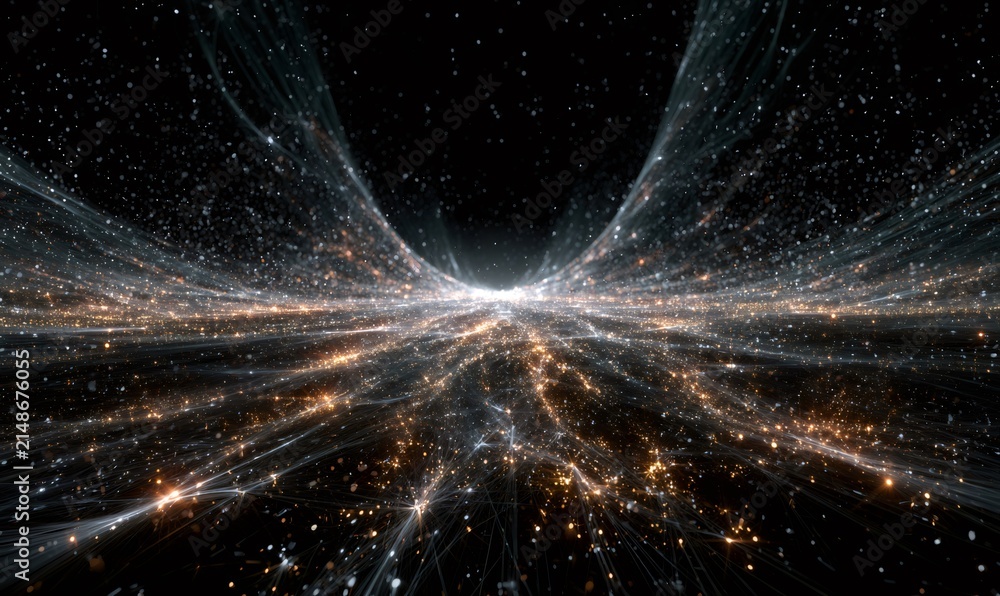 Fototapeta premium Digital particles creating an abstract network, representing data flow, energy, technology, and interconnectedness in a vibrant space
