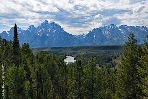 View of Grand Tetons and Yellowstone River, Grand Teton National Park, Wyoming