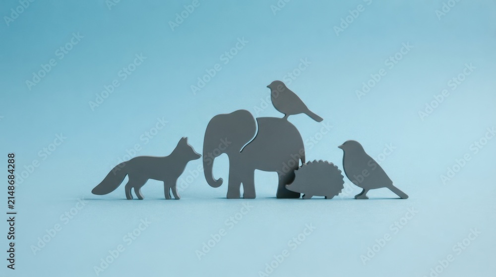 Fototapeta premium Silhouette of Various Animals Against Soft Blue Background