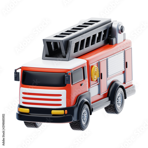 Canvas Print 3D Red Fire Engine Truck Side View