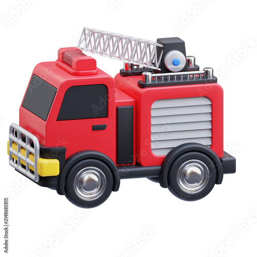 Photography 3D Red Fire Engine Truck Front View