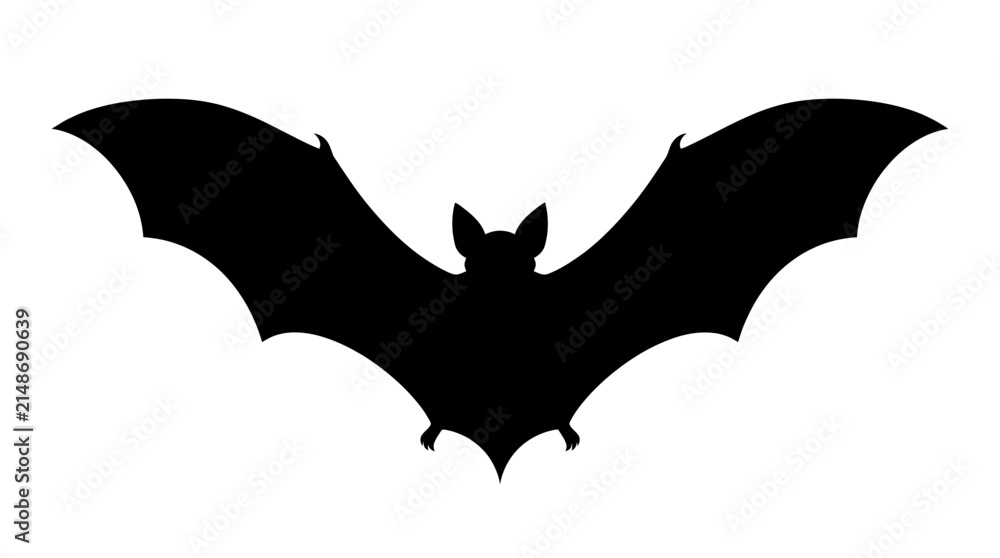 Fototapeta premium Halloween Bat silhouette shadow. Flying nocturnal mammal icon. Halloween spooky design. Dark vector graphic for holiday decoration. isolated on White Background vector