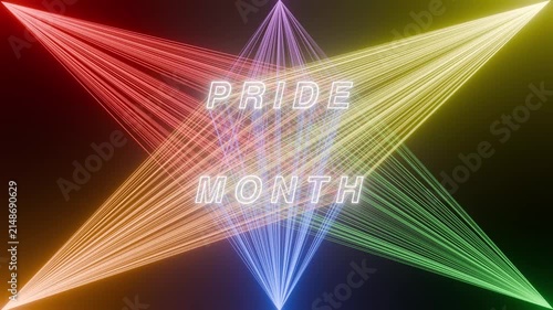 Neon Pride Month Text with Colorful Laser Lights Seamless Loop