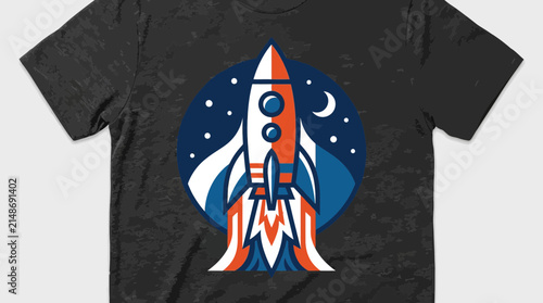 Retro rocket launching into night sky with stars