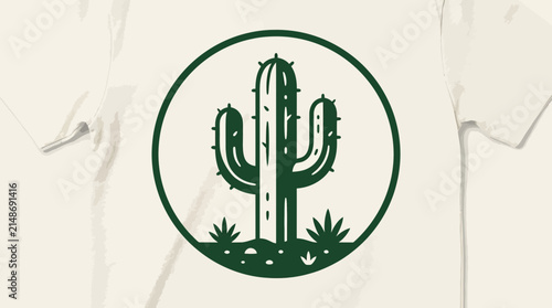 Green cactus emblem on cream fabric