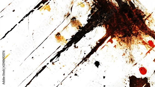 A distressed, painted surface with streaks and stains.