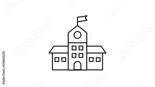 School Building icon animation. Back to school animated icon. Black line with isolated white background